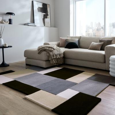 Wollteppich FLAIR RUGS "Abstract Collage", monochrom, B:120cm H:11mm L:180cm, Wolle, Teppiche, 100% Wolle, Karo Design, Patchwork, modern, mehrfarbig Image
