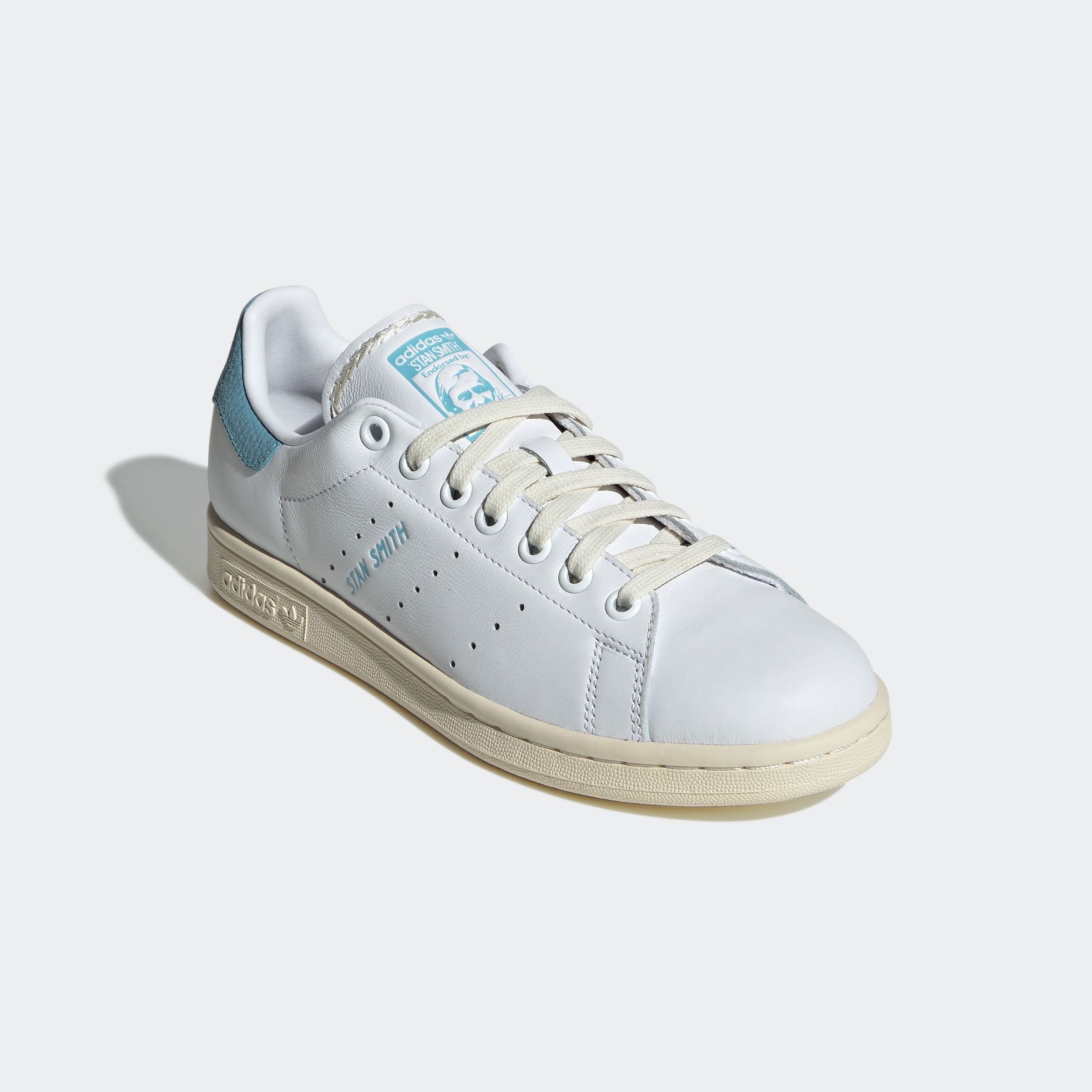 Sneaker ADIDAS ORIGINALS "STAN SMITH W", Damen, Gr. 37, cloud weiß, preloved blau, cream weiß, Leder, Synthetik, Schuhe Sneaker