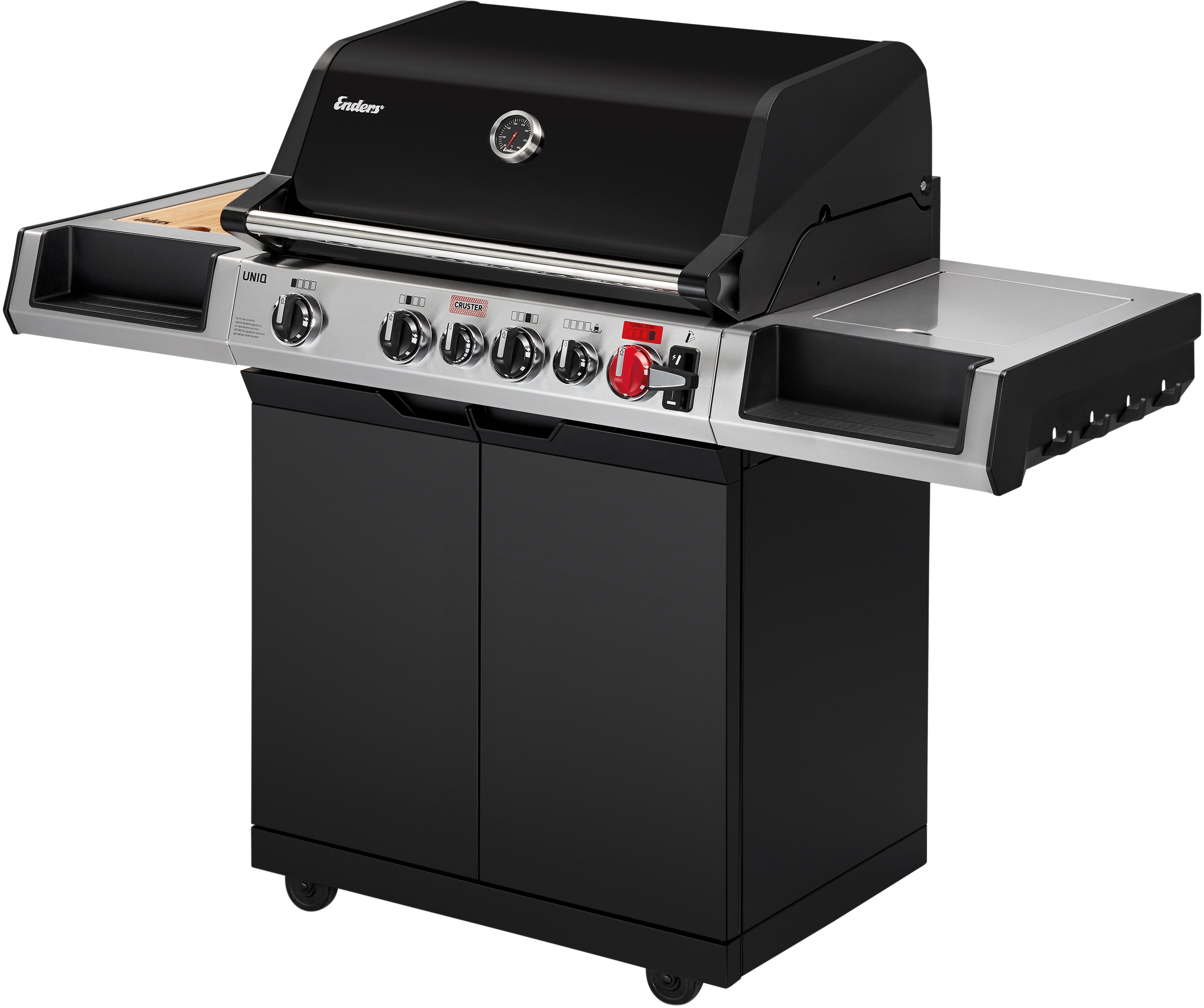 Gasgrill ENDERS "Uniq 4 IK Cruster", schwarz, B:155cm H:120cm T:65,5cm, Grills, Keramikbrenner sorgt für 800C Infrarot-Oberhitze im Grill Image