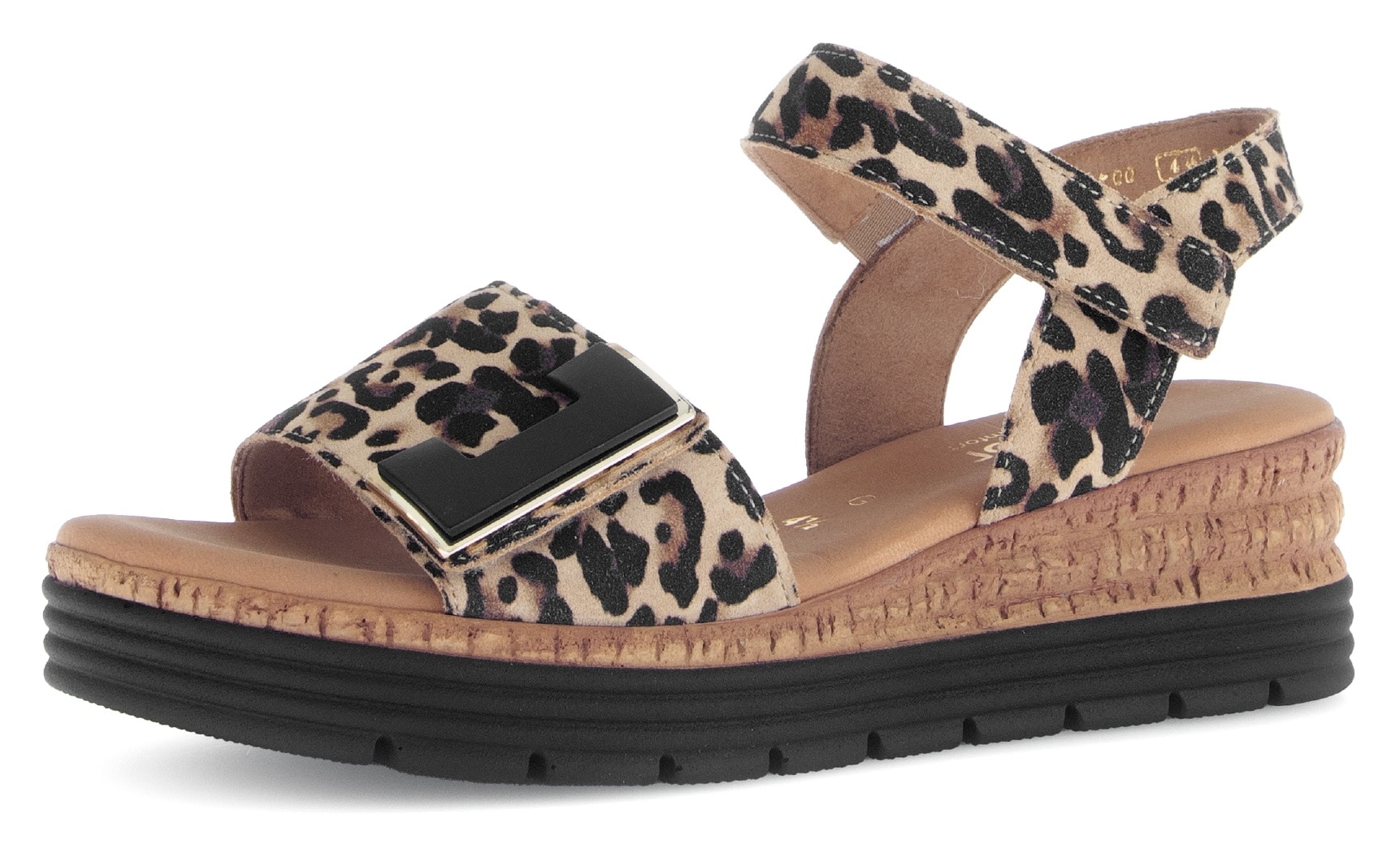 Keilsandalette GABOR "GENUA", Damen, Gr. 40, braun (leo), Ziegenveloursleder, Schuhe, Riemchensandale, Komfortschuh, Schmuckelement, G-Weite