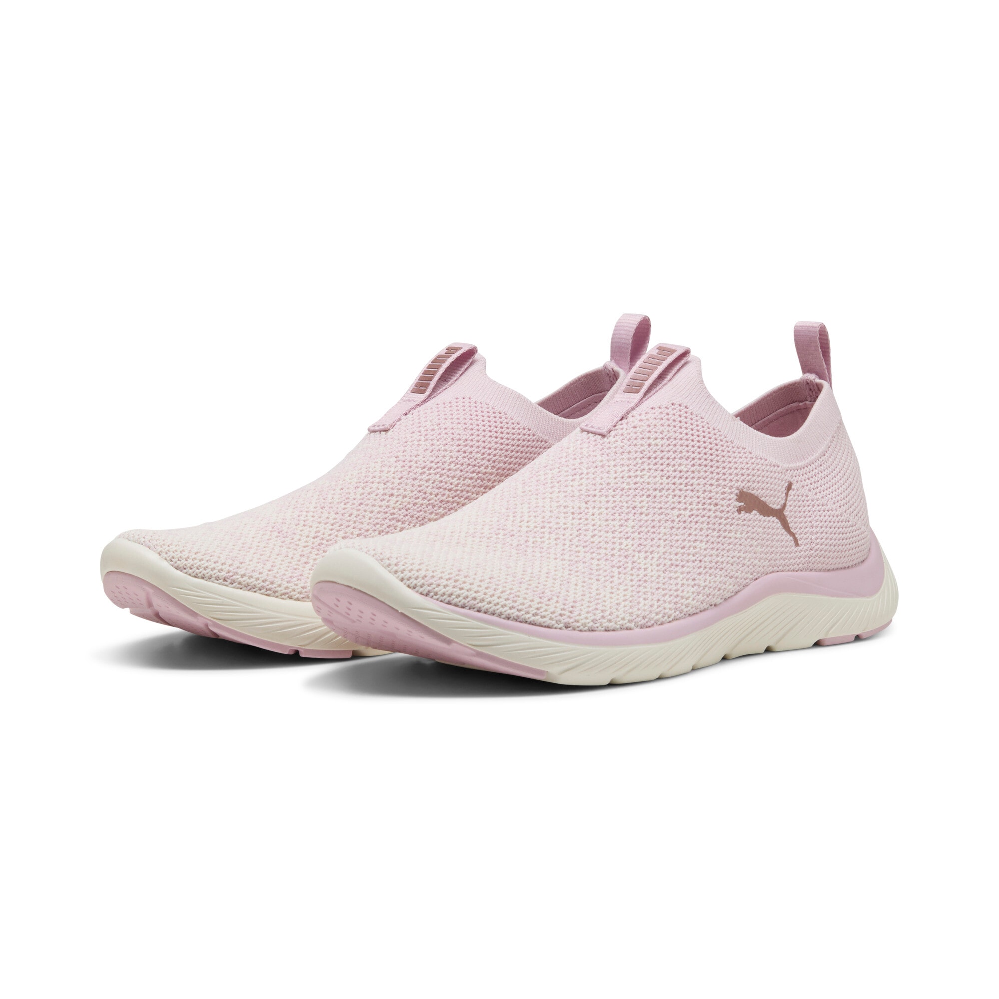 Slip-On Sneaker PUMA "SOFTRIDE REMI SLIP-ON KNIT WN'S", Damen, Gr. 40, rosa (rose mauve, warm weiß, rose gold), Textil, Schuhe