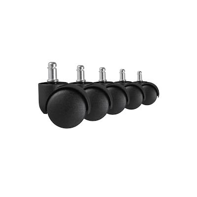 KADIMA DESIGN Teppichbodenrollen Schwarz 5er Set Rollen für Bürostühle Teppich-Boden, Weichbodenrollen Durchmesser 50mm Drehstuhlrollen Stift 11mm, Image
