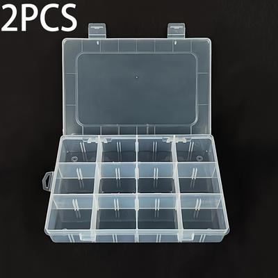 TEMU 2pcs Modern Transparent Plastic Organizer Boxes With Detachable Dividers - Storage For Jewelry, Components & Desk Accessories, Utility Hooks