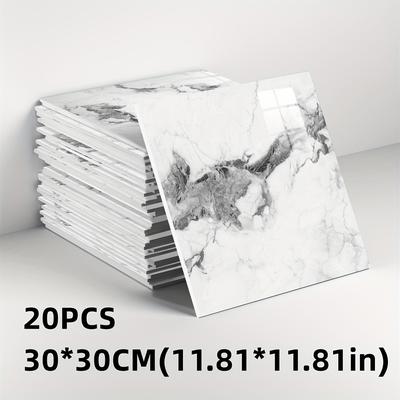 TEMU 10/20pcs Marble Wall Panels Peel And Stick Backsplash Marble Look Tile, Ideal For: Kitchen Bathrooms Living Rooms Bedrooms Fireplace Shower Tile Image