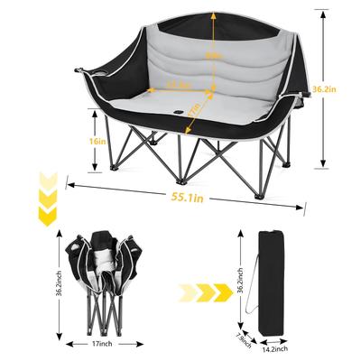 TEMU 2 Camping Chair Camping Loveseat Oversized Double Folding Camping Chair, Lawn Chair With Cup Holder And Carry Bag For Sport, Trip