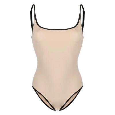 Striped-Edge Spaghetti-Strap Swimsuit - Natural - Totême Beachwear
