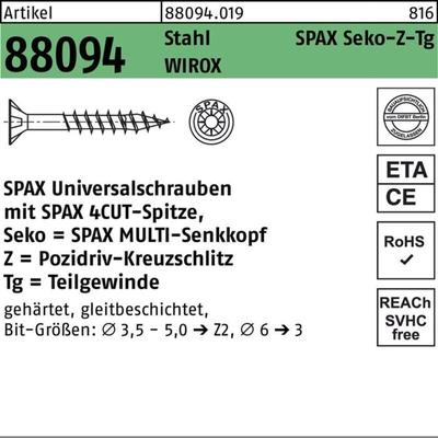 Spax - Universalschraube 4 x 30 mm Senkkopf Kreuzschlitz z Teilgewinde 4CUT wirox A3J 1000 Stk Image