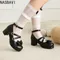 NASBAVI Women's Lolitas Mary Janes Shoes Elegant Low Heels Pumps Straps White Pink Red Black Office Wedding Shoes Girls Big Size