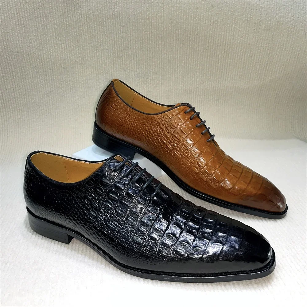 Herren-Python-Kleiderschuhe aus echtem Leder zum Schnüren, spitzer Zehenbereich, formelle Oxford-Business-Schuhe in Schwarz/Braun für Bankett