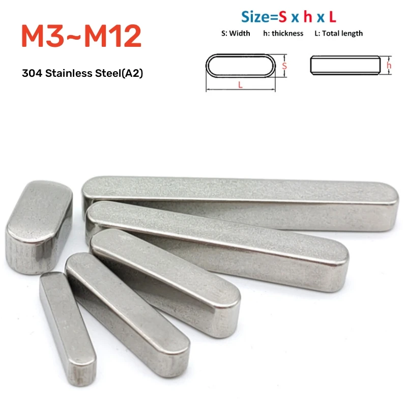 1 ~ 20 Stück M3M4M5M6M8M10M12 304 A2-70 Edelstahl Rechteck Rundes Ende Typ A Parallel Flachschlüssel Antriebswelle Rollwelle Dübelstift Image