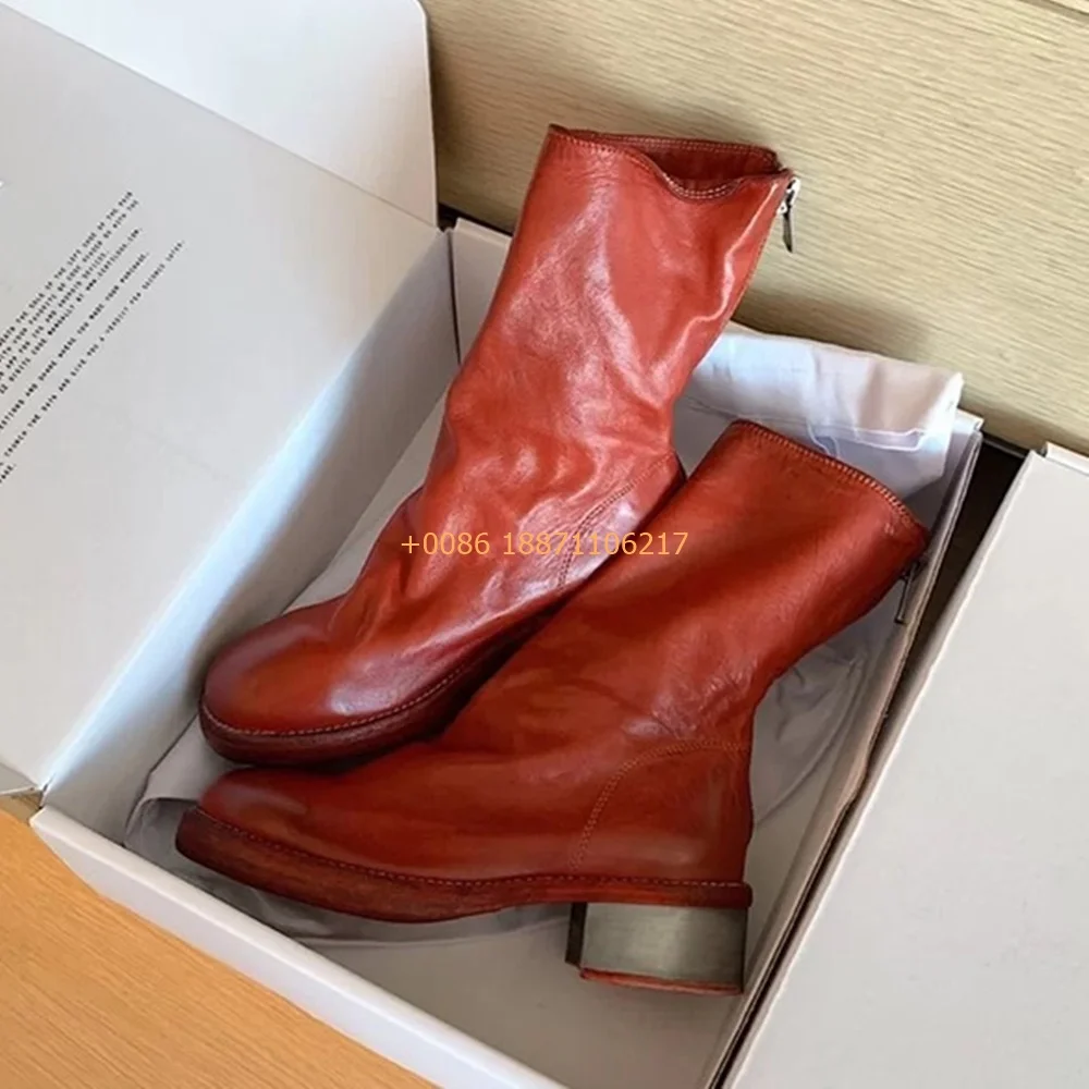 Sexy Damen-Chelsea-Stiefel aus echtem Leder, 2023, Frühjahr, neue runde, dicke Ferse, kurze Stiefel, einfarbig, modischer Reißverschluss, Freizeitstiefel