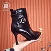 Große Größe Winter Frauen Stiefeletten rot gelb schwarz hoch dünne Absätze Party Büro Dame spitzen Zehen Schnalle Reiß verschluss Punk kurze Stiefel