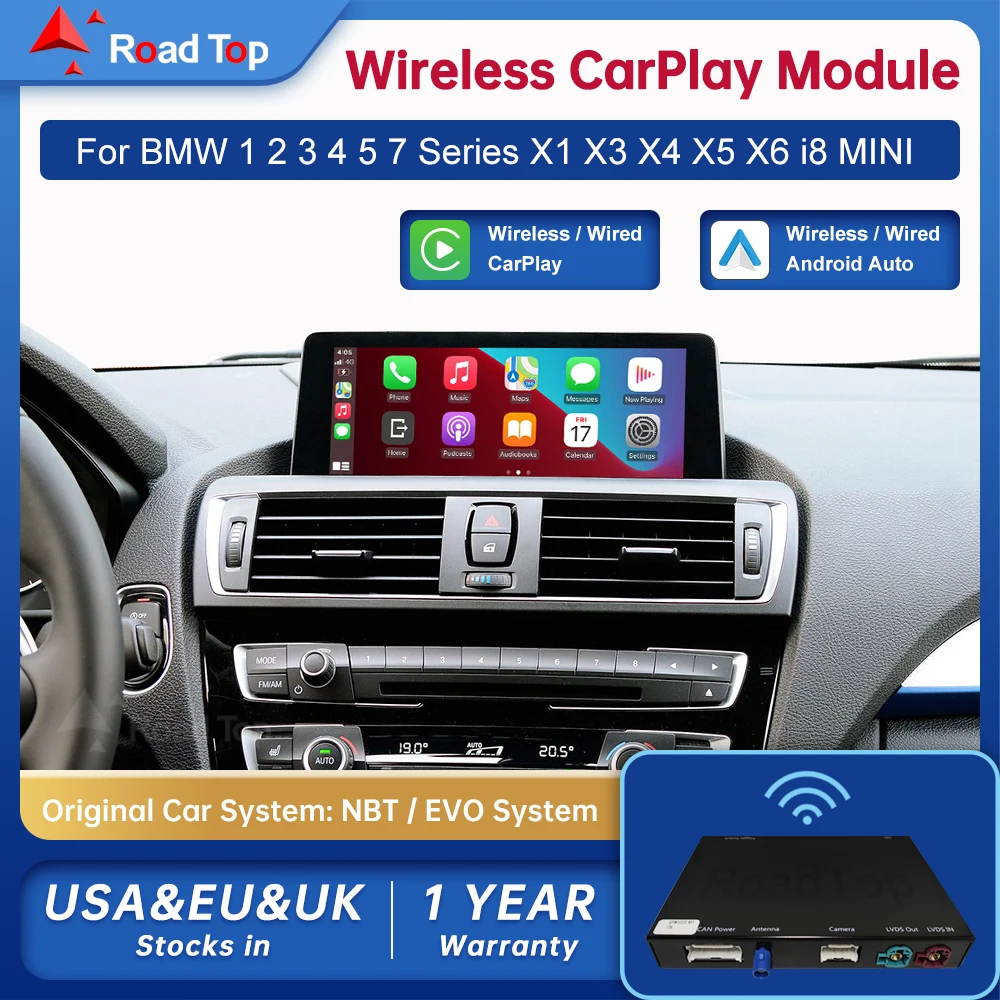 Road Top Wireless Android Auto Für BMW Auto F10 F11 F07 GT F01 F02 F03 F04 F25 F26 NBT EVO Carplay Interface Spiegel Link Air Spielen Image