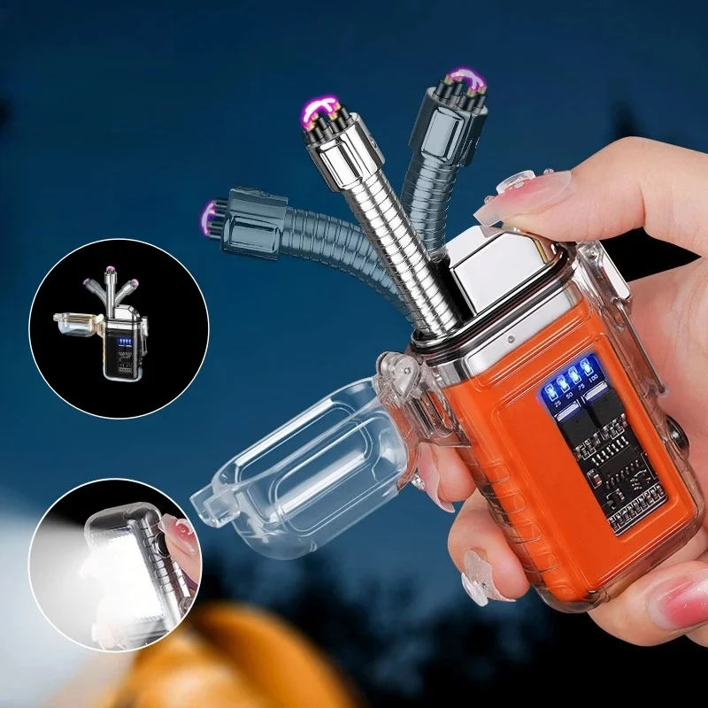 2025 neuer gebogener Teleskopschlauch 360° ° Tragbares elektrisches wiederaufladbares Typ-C-Feuerzeug, COB-Beleuchtung, wasserdichter Impuls für den Außenbereich Image