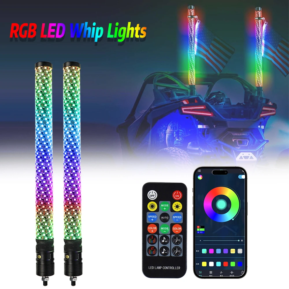2ft rgb peitschen lichter spiral led peitschen licht mit app fernbedienung für jeep utv atv offroad rzr polaris lkw Image