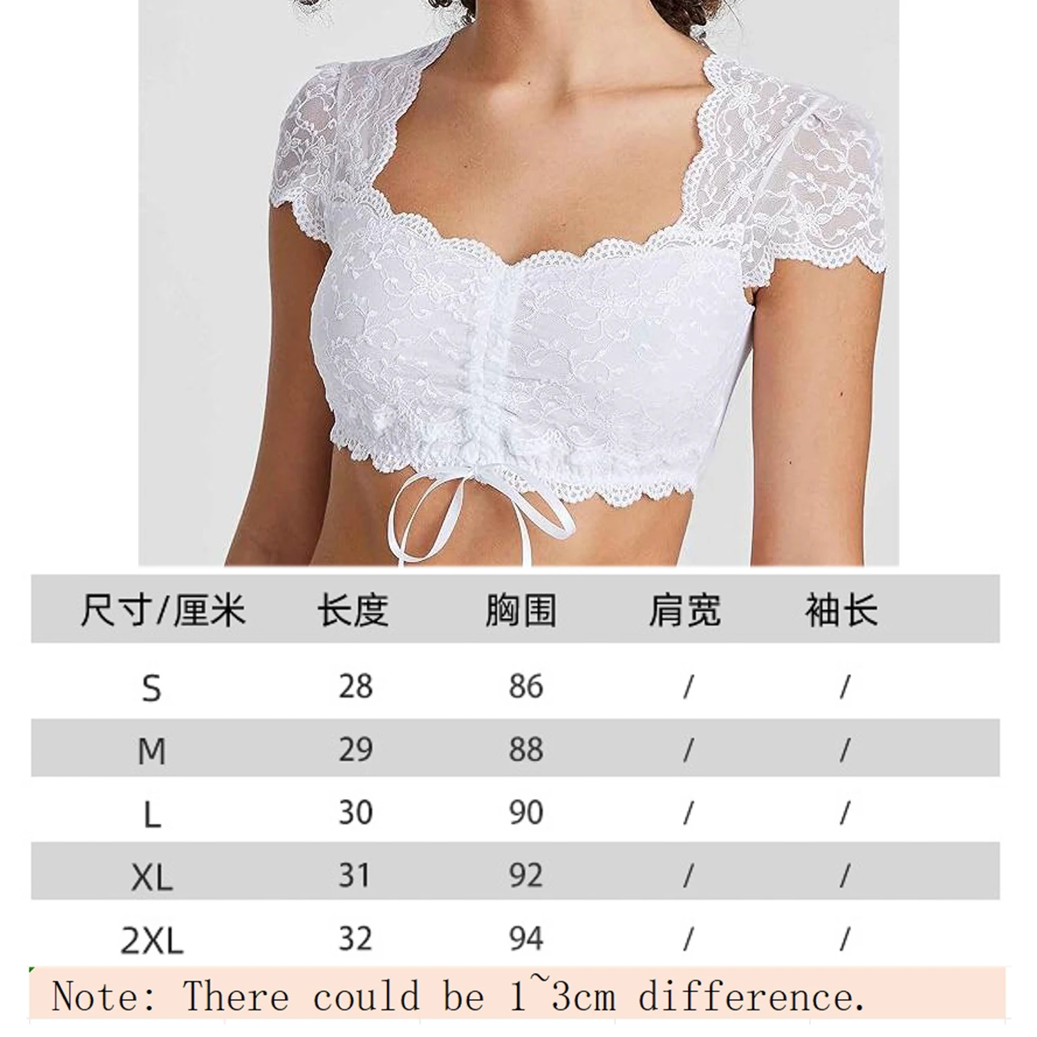 Weiße traditionelle Bluse Bayerisches OktoberfestKostüm Spitze Blumenweste Festival Wrap Crop TopFür Frauen Blumenspitze Dirnd! Image