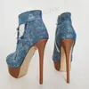 BERZIMER Frauen Stiefeletten Peep Toe Zip Up Spitze Stiletto High Heels Booties Deinm Damen Schuhe Frau Große Größe 41 43 45 47 52