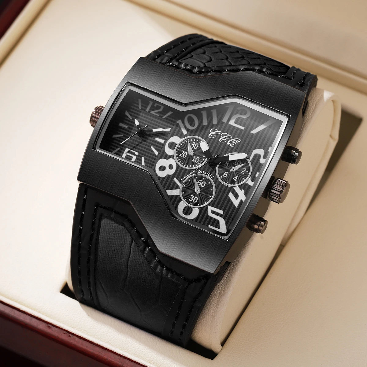 Luxus Männer Uhren Große Zifferblatt Quarzuhr Casual Leder Band Männer Sport Armbanduhren Relogio Masculino (Ohne Box) Image