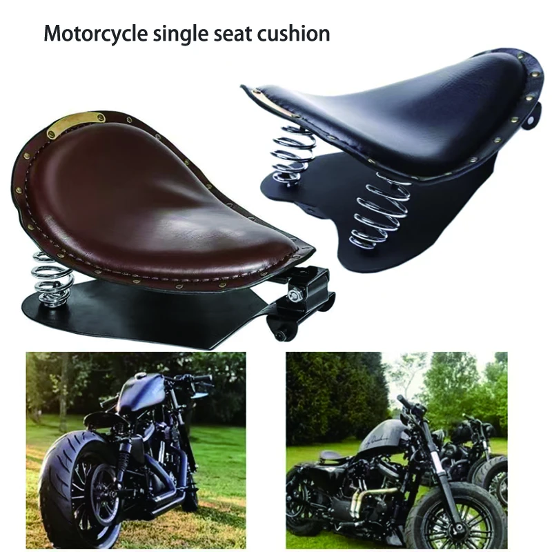 Universal Retro Leder Motorrad Solo Sitz Chopper Sattel Vintage Kissen Teile Für Harley Davidson Iron 883 Sportster Softail Image