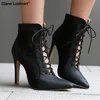 Air Lace Damen Stiefeletten Sexy Spitzschuh Pole Dance High Heels Pumps Fashion Zip Lace-Up Chelsea Schuhe FemaleBig Größe 41 43