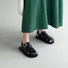 Meotina Schuhe Frauen Aus Echtem Leder Gladiator Sandalen Runde Kappe Wohnungen Schnalle Damen Schuhe 2022 Sommer Schwarz Große Größe 43