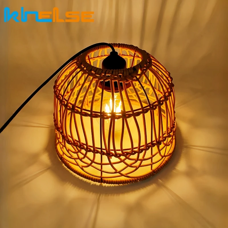 Handgefertigter gewebter LED-Laternen-Lampenschirm, simulierter Rattan-Decken-Hängelampenschirm, Hotel-Schlafzimmer, Esszimmer, Kronleuchter, Lampenabdeckung