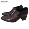 Batzuzhi 7cm Heels Herrenschuhe Weinrot Echtleder Kleid Schuhe Herren Spezielle Metallkappe Business Formelle Oxford Schuhe, EU38-46