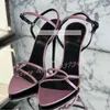Kreuz riemen rosa Satin Sandalen Frauen trend ige Knöchel riemen runde Zehen dünne High Heels Schuhe Dame elegante Party sexy große Sandalen