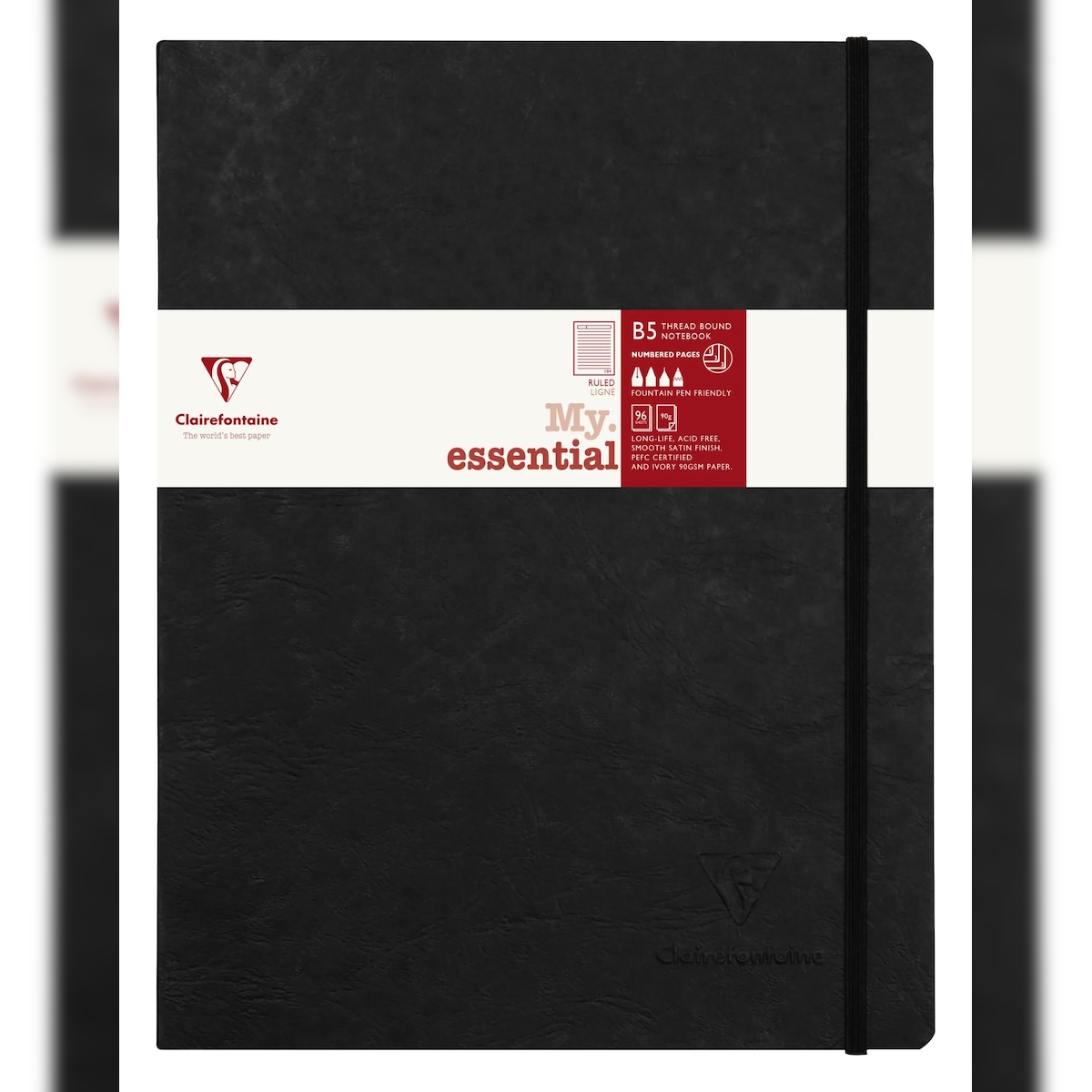 Clairefontaine 5x My.Essential Age Bag, Notizbuch B5 (19x25 cm) mit Fadenbindung, 96 Blatt nummeriert, liniert, Papier elfenbein 90g - Schwarz 794461C Image