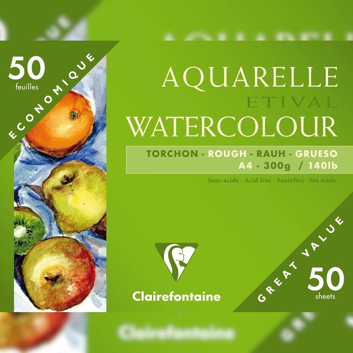 Clairefontaine Etival Aquarellpapier Torchon, 50 Bogen A4 , 300g, in Kartonetui - 96465C Image