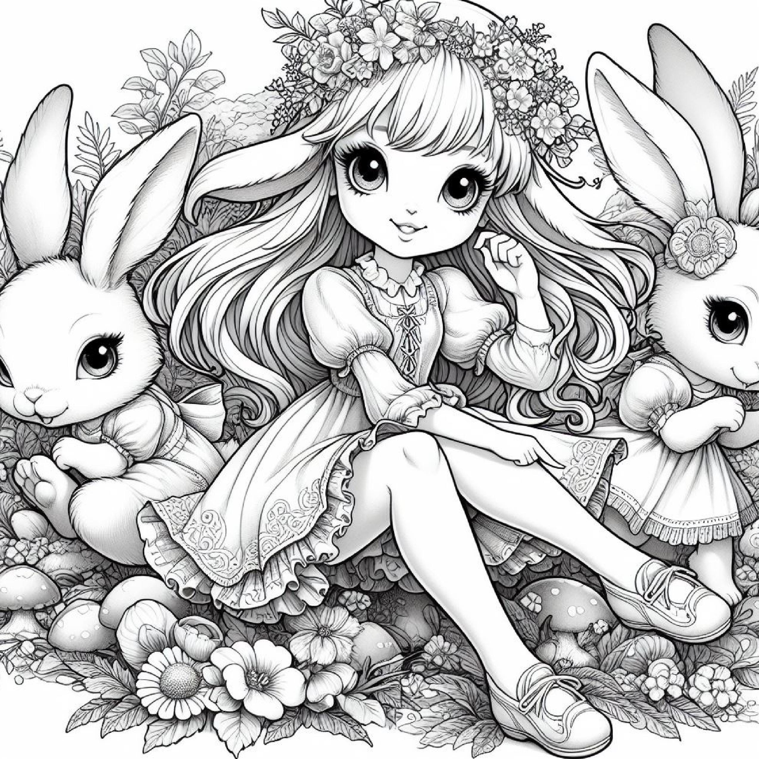 30 pagine da colorare di ragazze carine con animali, libro da colorare, libro da colorare per adulti, libro da colorare per bambini, pagine da colorar