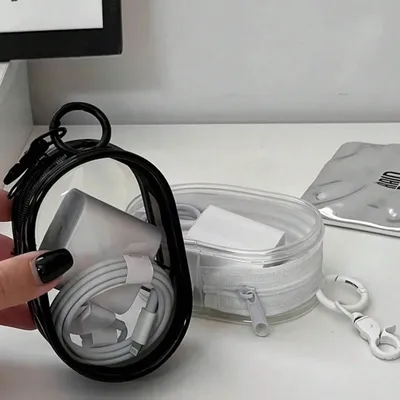 Multi Functional Storage Bag Transparent Data Cable Charger Storage Box Portable Zipper Dustproof