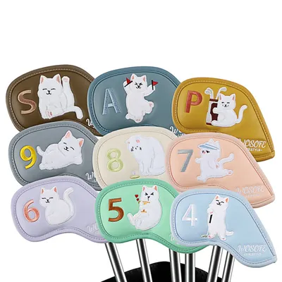9 Pcs Thick Synthetic Leather Golf Iron Head Covers Set Headcover Fit All Brands 4,5,6,7,8,9,A,S,P