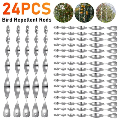 24PCS Bird Repellent Reflective Rods Bird Deterrent Device Birds Repeller Wind Spiral Rotating Rod