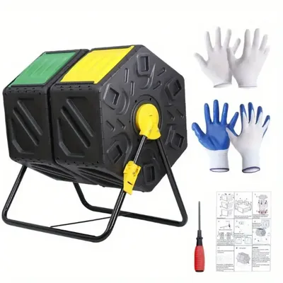 2X 37 GALLON COMPOST BIN DOUBLE CHAMBER COMPOSTER FLIP ROOM GARDEN COMPOST BIN WITH 2 SLIDING DOORS