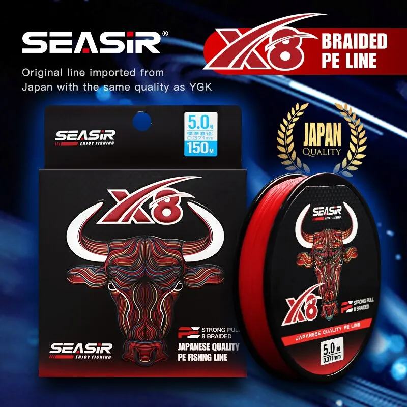 Seasir RedBull 8 Lenza da pesca intrecciata in PE 150M 0,8-5.0 12-50LB Linea principale multifilamento ad alta resistenza di qualità giapponese