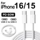 Cavo originale da USB-C a tipo C PD 60W per iPhone 15 Plus 16 Pro Max Cavo intrecciato a ricarica