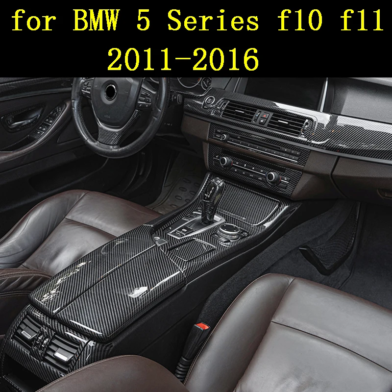 LHD Per BMW Serie 5 F10 F11 bracciolo centrale in fibra di carbonio scatola di immagazzinaggio coperchio scatola posizione ingranaggi pannello decorazione copertura ricambi auto