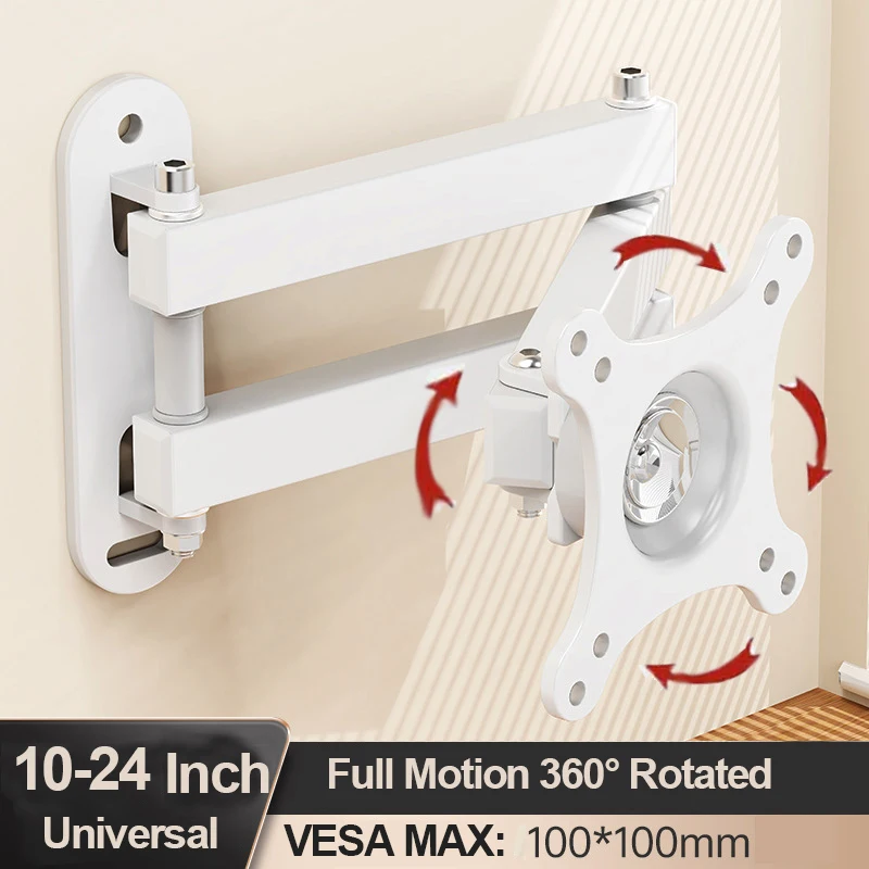 20 ° Staffa per montaggio a parete per TV inclinabile 360 ° Supporto ruotato Supporti TV universali per supporto per monitor per computer da 14-24 pollici Schermo piatto per monitor