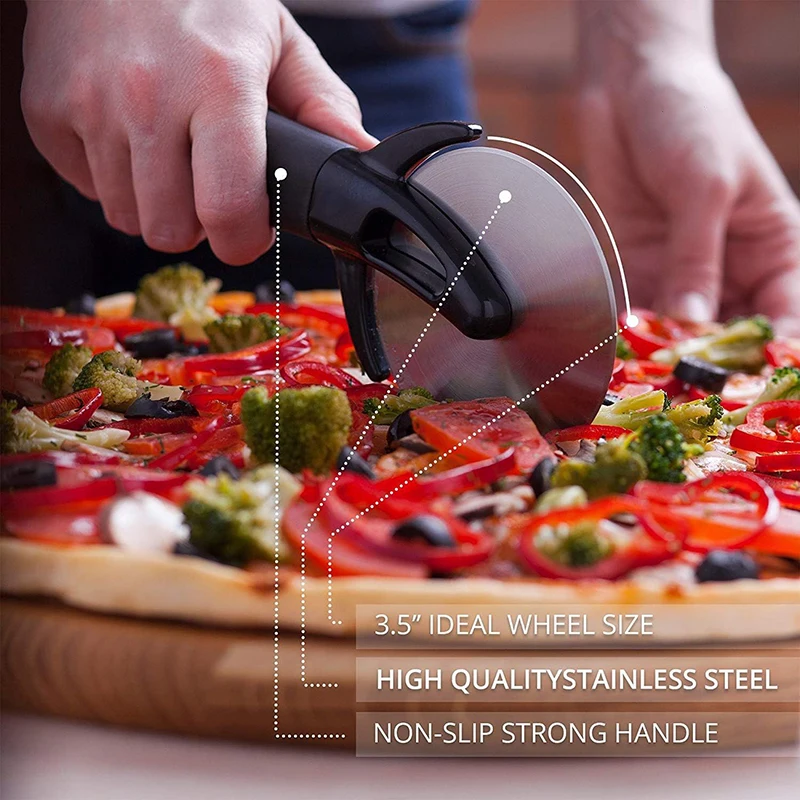 Taglierina per pizza in acciaio inossidabile con coperchio Utensile multiuso per affettare la pasta per torte e pizza Taglierina a rullo per pasticceria Coltello per pizza professionale