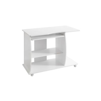 KADIMA DESIGN Computertisch GRASSE rollbar Weiß 90 x 71 x 50 cm mit Tastaturauszug, Laptop Tisch auf feststellbaren Rollen, PC-Tisch mit Drucker-Ablage Image