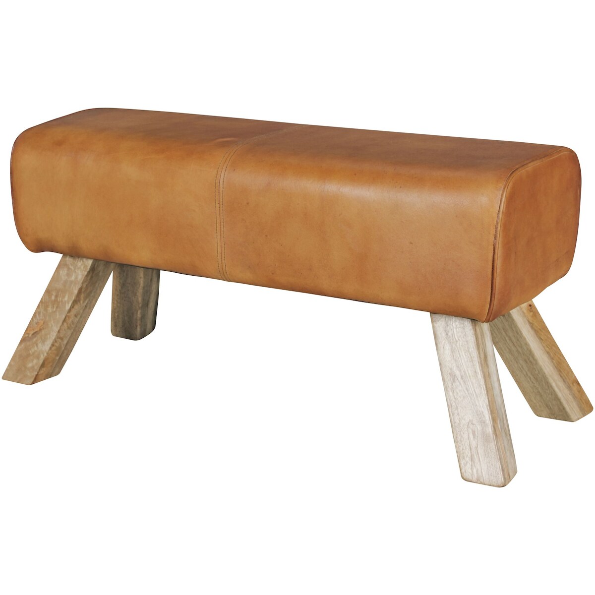 KADIMA DESIGN Design Sitzhocker WL5.105 Holz 90x30x43 cm Leder Modern Springbock, Lederhocker mit Holzbeinen, Massivholz Hocker mit Leder, Springbock Turnbank Image
