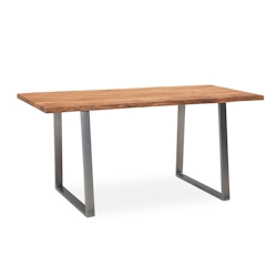 KADIMA DESIGN Schreibtisch 180x90x76 cm Akazie Massivholz / Metall Computertisch Baumkante, Homeoffice Bürotisch Massiv mit Trapezbeinen in Chrom, Holztisch Image