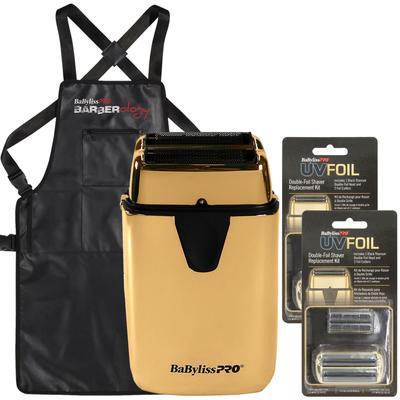 BaByliss Pro UVFOIL UV-Disinfecting Double Foil Shaver + UVFOIL Double-Foil Shaver Replacement Kit FXLRF2G + Apron