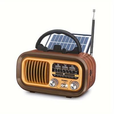 TEMU Mini Solar Retro Radio Portable Treble Subwoofer Retro Speaker Loud Freestanding Knob Button, Easy To Operate Dustproof Spacer To Protect Phone With 2 Radios Multi-compatible , To Use