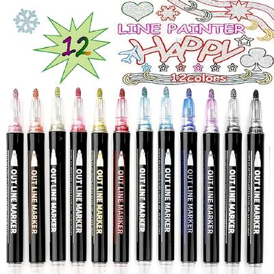 TEMU 8/12/24/36/48 Colors Outline Metallic Highlighter Marker Pens, Squiggles Pen, Magic Glitter Drawing Pens For Greeting Cards, Craft, Posters, Painting Image