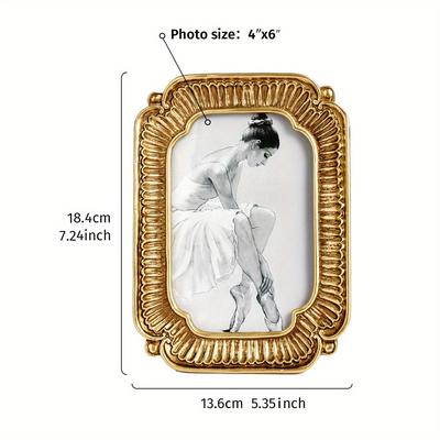 TEMU Art Deco Resin Photo Frame 4x6 - Vintage Golden Patterned Tabletop Picture Frame, Dual Orientation, Elegant For Home Decor Display - 1pc Image