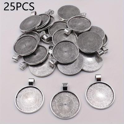 TEMU 25pcs Alloy Material Simple Pendant Round Inner 2.5cm Frame Pendant Tray Set With Embossed Blank Base For Diy Photo Jewelry Making Accessories Image