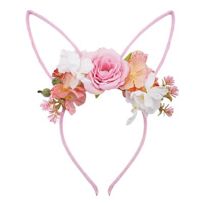 TEMU 1pc Cute Bunny Ears Party Headband For Women, Nylon Floral Hairband, Solid Color Dress Up Accessory, Gatherings & Daily Photoshoots Image