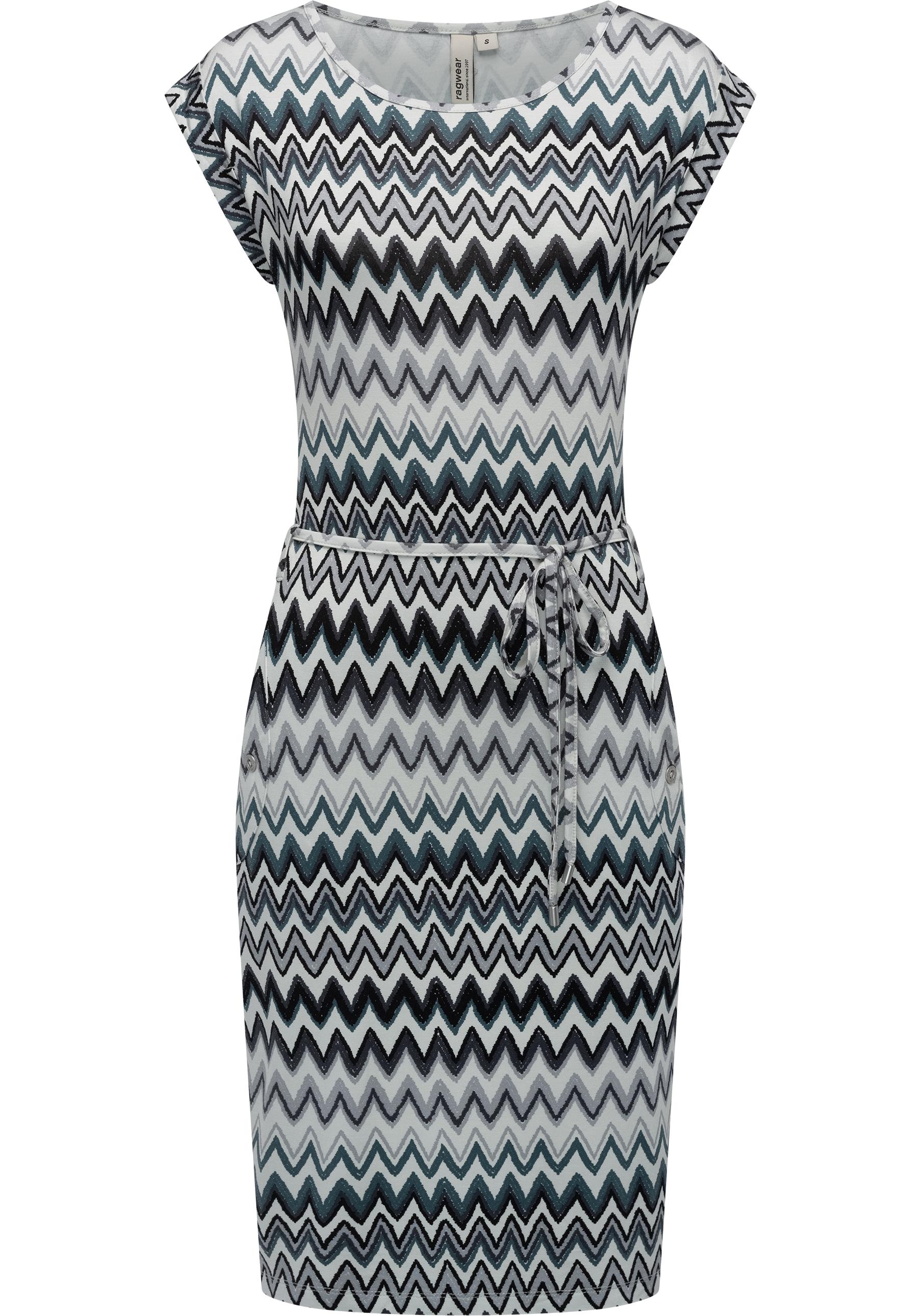 Sommerkleid RAGWEAR "Taggien Print", Damen, Gr. XS (34), Normalgrößen, grau (ash), Material: 95% Viskose, 5% Elasthan, figurumspielend knielang, Rundhals, Ärmel ohne Ärmelschlitz, Kleider Sommerkleid, Leichtes, bequemes Midikleid mit Muster